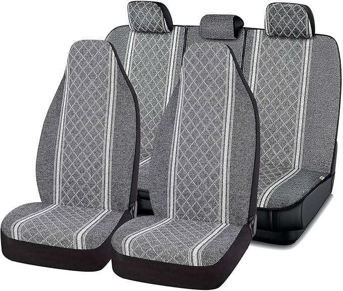 Road Comforts Baja Bench Seat Covers Grey Diamond Rear Blanket Seat Covers - Jacquard Fabric, Airbag Compatible, Universal Fits Car, Truck, SUV, and Vans