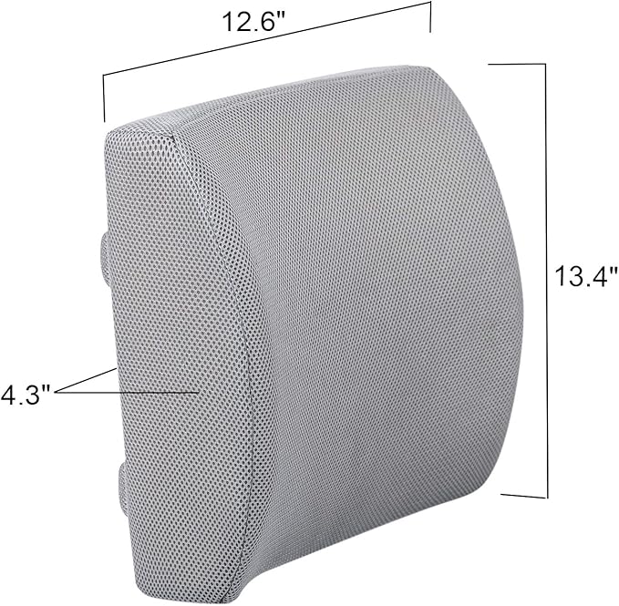 Lumbar Pillow for Chair and Car, Back Support for Office, Memory Foam Cushion with Mesh Cover - Gray