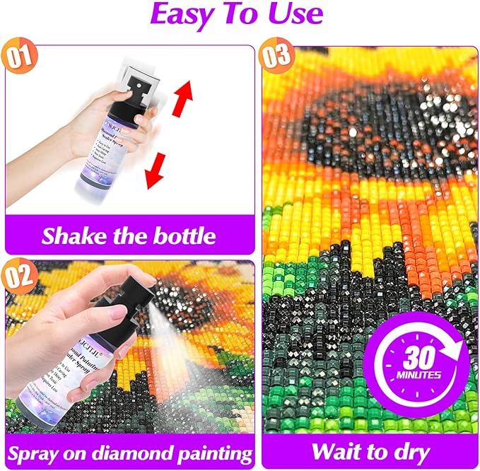 Upgraded Diamond Painting Sealer Spray - 30 Minutes Quick Dry Diamond Art Sealer Glue, Keep Diamond Art Fixed and Shiny, Diamond Art Accessories and Tools, Easy to Use, No Brush Needed (1 Pack)