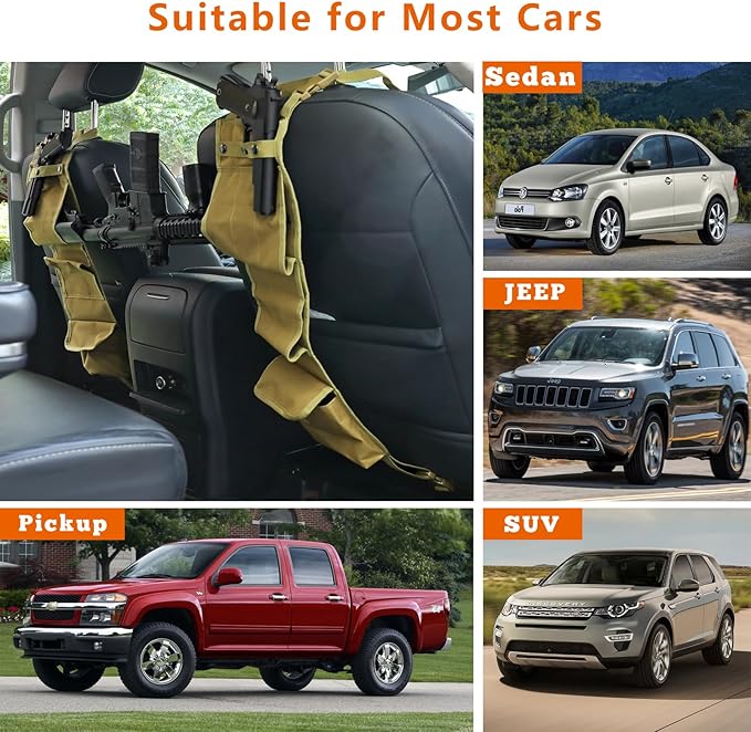 2PCS Automotive Gun Racks, Truck Front Seat Gun Organizer for Hunting Accessories, Gun Holder for Truck with Storage Pockets
