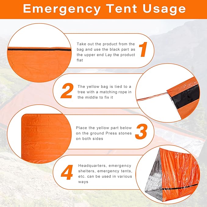Emergency Survival Tent Shelter, 1 or 2 Person Emergency Tent with Emergency Whistle Emergency Shelter,Life Tube Tent for Camping,Hiking, Backpacking