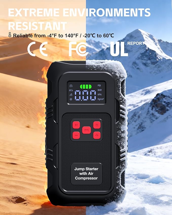 5000A Jump Starter with Air Compressor, Portable Car Battery Jump Starter with 150 PSI Tire Inflator for Up to 10.0L Gas and 8.0L Diesel Engines, 12V Jump Box Battery Charger Booster(Red)