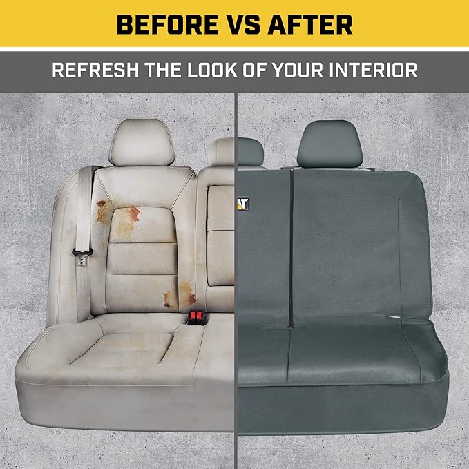 CAT Flexfit™ Gray Rear Seat Cover for Car, SUV, & Truck - Durable Canvas Material Back Car Seat Covers 60/40 Split Bench Protector - Back Seat Cover & Back Seat Protector Interior Accessories