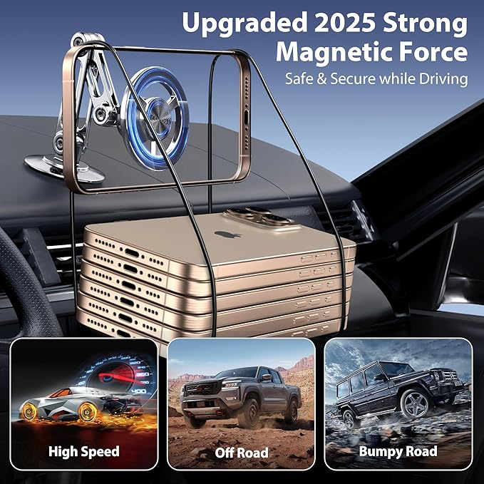 Ultra Magnetic Long-Arm Phone Holder Stand, Fits for MagSafe Car Mount BracketใWindshield+Vent+Dashใ, 360ยฐ Rotation Adjustable Strong Magnet Car Mount Desk Office Phone Cradle Holder, Silver