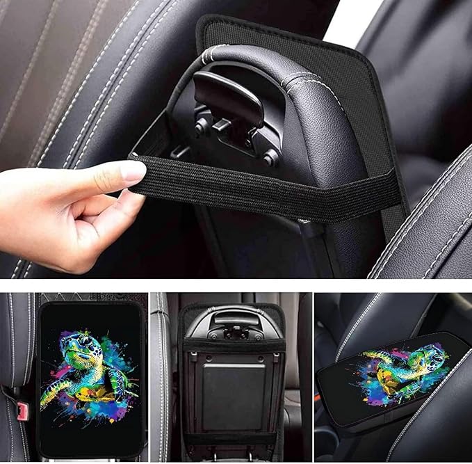 Dreaweet Car Armrest Cover Pad Center Console Cover Turtle Car Accessories for Women Men,Universal Armrest Cover for Car Center Console for Truck SUV Cars Sedan,Black