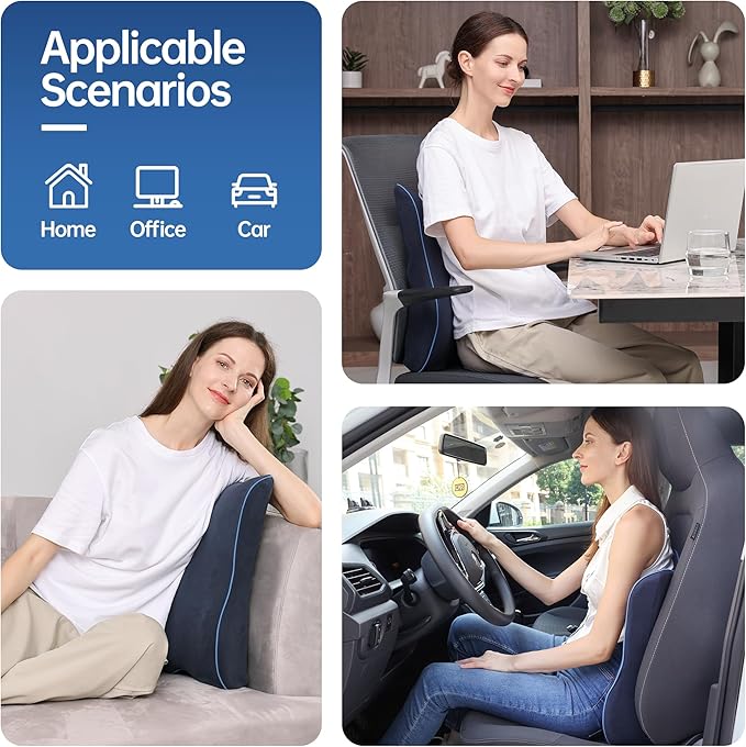 Lumbar Support Pillow for Office Chair, Back Support Pillow with Memory Foam, Relieves Back Pain, Removable Washable Cover & Adjustable Strap, for Car/Gaming Chair,Gift-Navy Blue