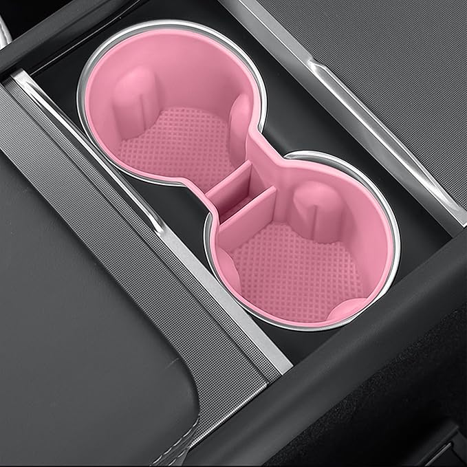 TOPABYTE 3PCS Center Console Accessories for Tesla New Model Y Juniper 2026 2025 Model 3 Highland 2024 Cup Holder Insert, Screen Edge Protector Frame, Wireless Charger Mat Silicone, Pink