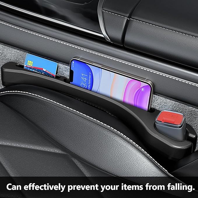 Black 2 PCS Car Seat Gap Filler, Car Seat Catcher Space Filler Between Car Seat and Console, Universal Car Accessories Auto Seat Gap Filler (Embedded)