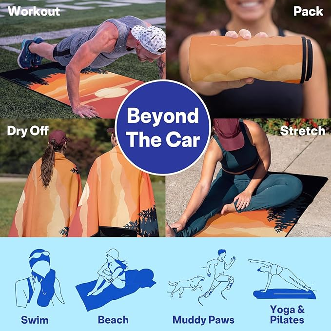 2 Pack Car Seat Towel Covers, Sweat Protector for Front Seats, Premium Thickened Microfiber with Great Smoky Mountains, Breathable & Quick Dry, Slip-on Headrest Pocket for Gym Running Universal Fit