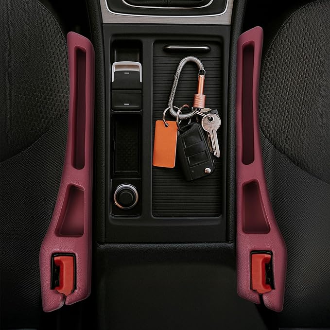 Hovom 2PCS Car Seat Gap Filler Organizer, Multi-purpose Automotive Seat Gap Storage Organizer for Key Phone Card, Auto Seats Crevice Filler Stop Things from Dropping, Car Accessories (Red)