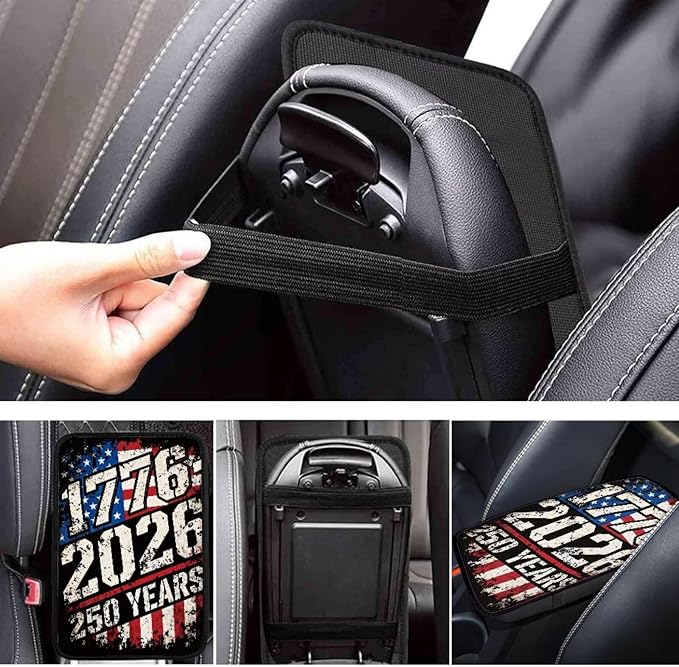 Dreaweet 1776-2026 250 Years Flag Print Arm Rest Cover for Car Soft Scratch-Proof Center Console Cover Pad Universal Armrest Cover for SUV Truck Sedan