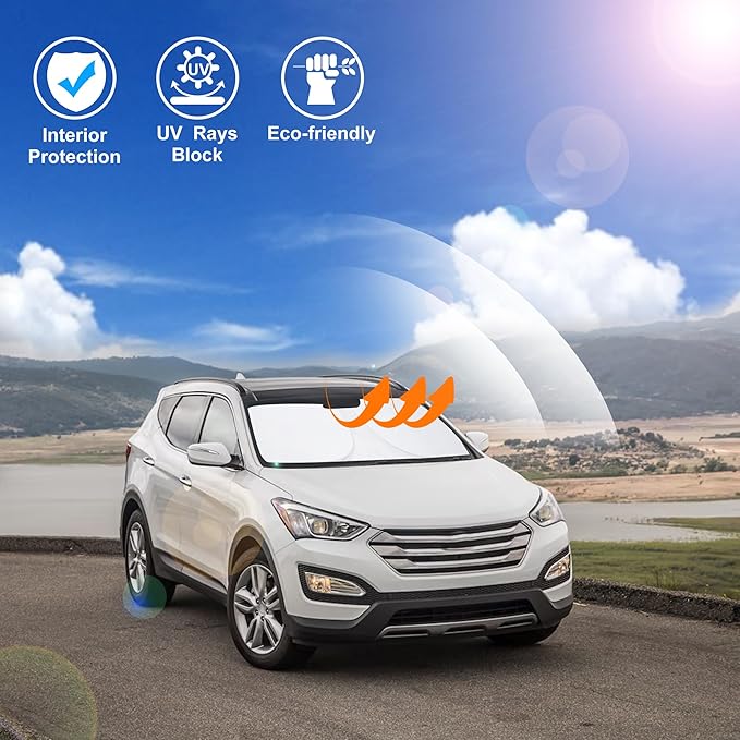 Windshield Sun Shade Custom Fit for 2013-2018 Hyundai Santa Fe Accessories Foldable Sunshade Sun Blocker Protect Car from Sun Rays & Heat Damage Keep Car Cooler