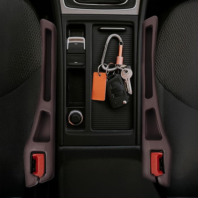 Hovom 2PCS Car Seat Gap Filler Organizer, Multi-purpose Automotive Seat Gap Storage Organizer for Key Phone Card, Auto Seats Crevice Filler Stop Things from Dropping, Car Accessories (Brown)