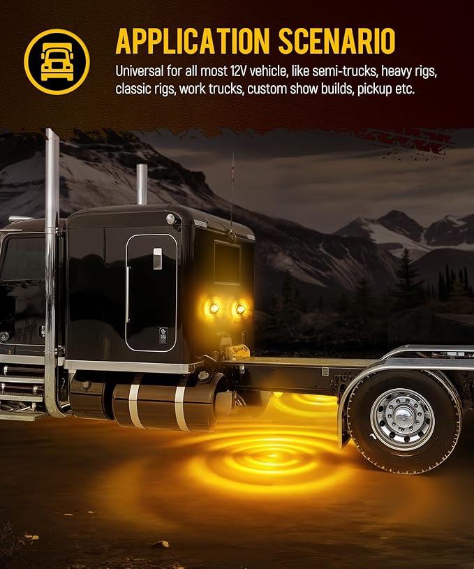 Partsam 2Pcs Clear Glass Lens Amber LED Watermelon Lights, Round Shape Light Watermelon Underglow Lights Turn Signal for Semi Truck Pickup, Compatible with Freightliner Kenworth Peterbilt