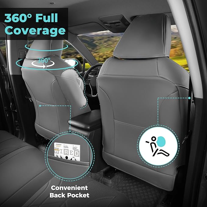for Toyota RAV4 Seat Covers 2019 2020 2021 2022 2023 2024 2025 RAV 4 Prime & Hybrid XLE LE Limited XLE Premium (Not for XSE/SE Hybrid) - Custom Leather Car Seat Covers Full Set - BlackGrey