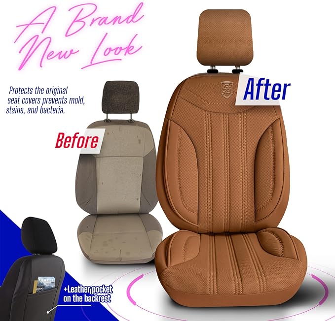 Premium Car Seat Covers Front Seat - Nappa Leather Car Seat Cover for SUV, Cars, Most Pickups, Terracotta, Car Seat Protector, Car Seat Covers Front Seats, Car Seat Protector
