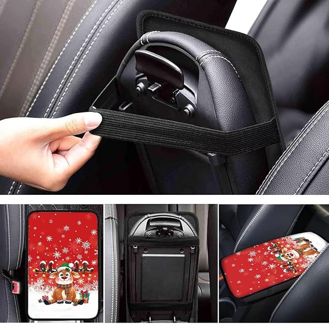 Christmas Raindeer Auto Armrest Box Cover Car Armrest Storage Box Mat Center Console Armrest Soft Pad Universal Fit for Most Vehicle,SUV,Truck