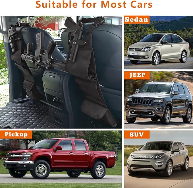 2PCS Automotive Gun Racks, Truck Front Seat Gun Organizer for Hunting Accessories, Gun Holder for Truck with Storage Pockets
