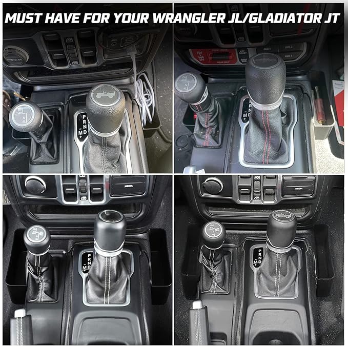 KIWI MASTER Console Shifter Storage for 2018-2026 Jeep Wrangler JL Gladiator JT Gear Shift Storage Box Tray, JL JT Interior Accessories Parts, Black