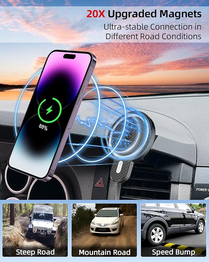 PZK Car Phone Mount for Toyota Tundra 2007 2008-2011 2012 2013 /Sequoia 2008-2011 2012 2013 Accessories Custom Air Vent Car Phone Holder Magnetic 15W Fast Wireless Charger Automobile Cradles