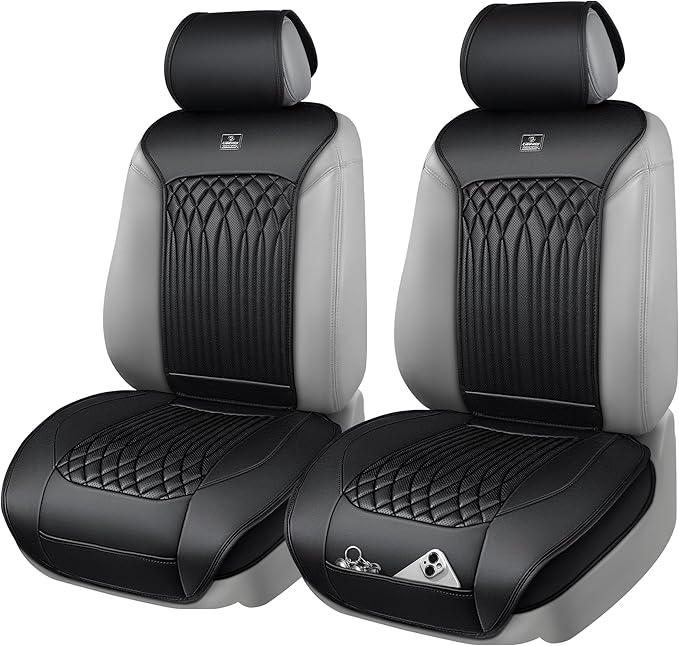 CAR PASS Car Seat Protector, Sideless Seat Covers for Cars, All Season Waterproof Nappa Leather Breathable Front Seats Cushion with Storage Pocket Universal Fit Vehicle Car SUV Truck, 2 Pack All Black