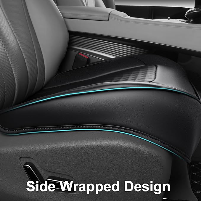 CAR PASS 2 Pack Leather Bottom Car Seat Covers Front Seat Cushion Cover, Anti-Slip and Wrap Around The Bottom, Car Seat Protector Universal Fit for Most Cars, SUVs, and Trucks, 2Pcs Black