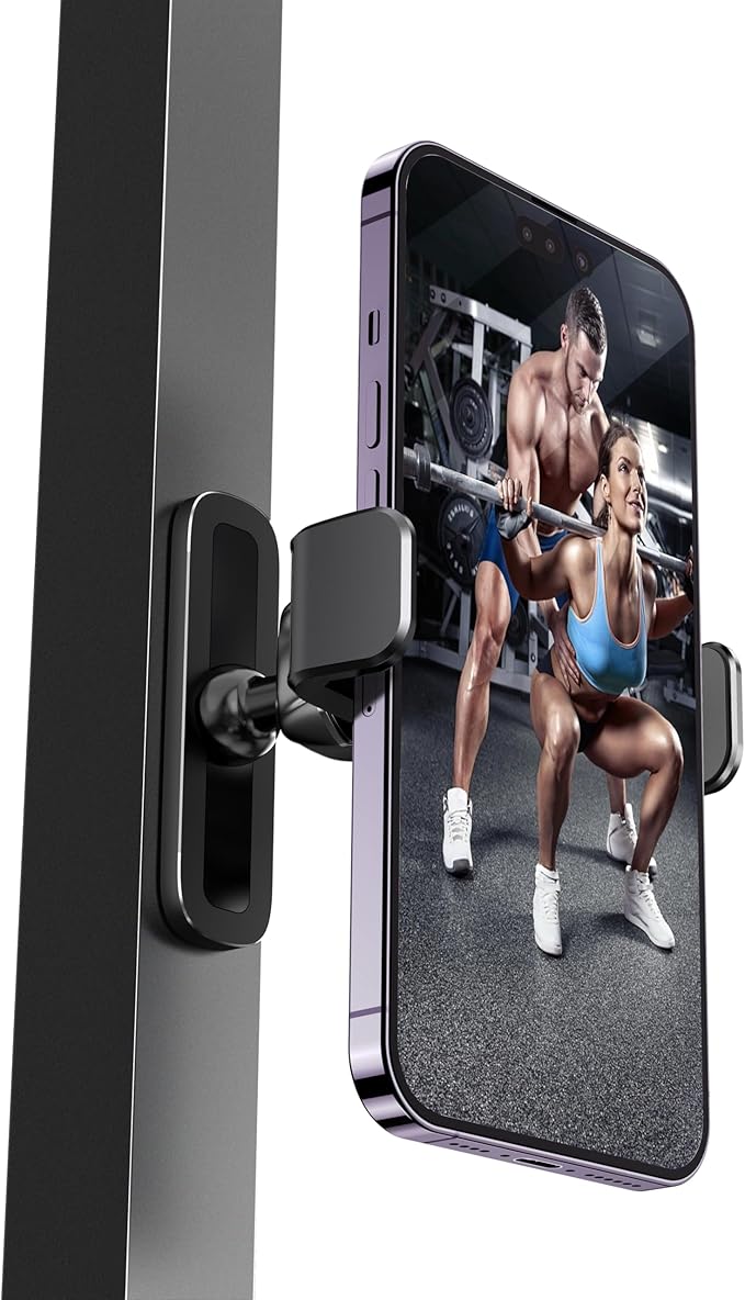 APPS2Car Magnetic Phone Holder for Gym, Alloy Base and Joint for Strong Hold, 360ยฐ Adjustable, Compatible with 4.7-6.5 Inch iPhone & Android Phones, Secure Workout Equipment Accessory for Men Women