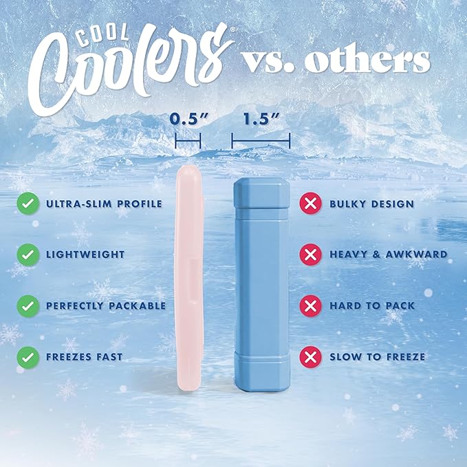 Cool Coolers by Fit & Fresh Slim Ice Packs, Quick Freeze Reusable Ice Packs for Lunch Boxes & Coolers, Long-Lasting, Space Saving Lunch Ice Packs, Light Pink, 4Pk