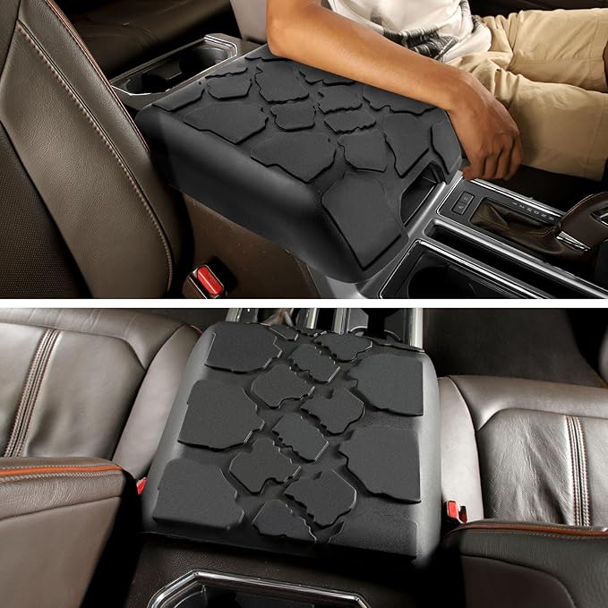 CheroCar Center Console Armrest Cover Compatible with 2015-2020 Ford F150 Rubber Cushion Middle Console Protective Cover Waterproof Arm Rest Box Pad Lid Cushion Interior Accessories