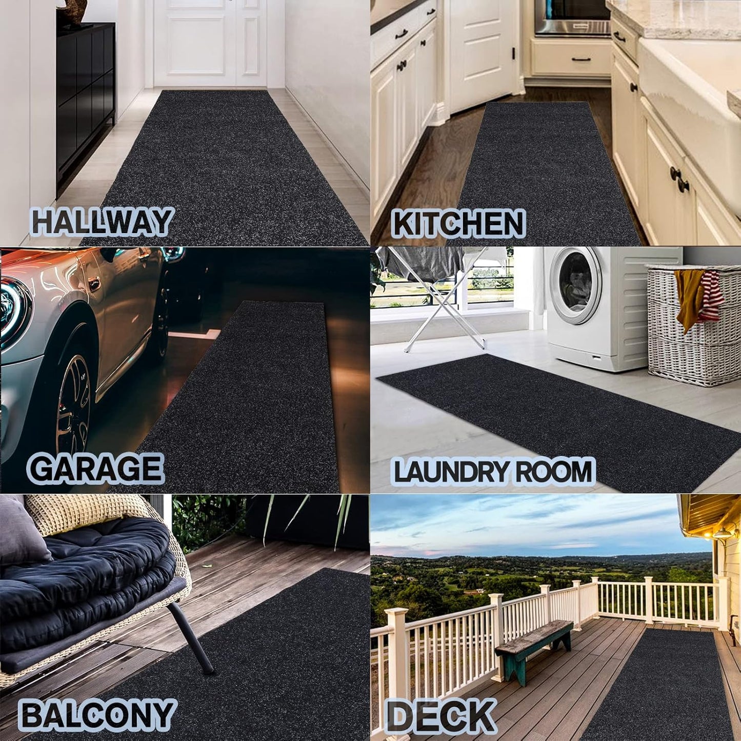 Custom Size Backed Non-Slip Area Rugs Runner, Easy Clean, Waterproof Runner Rugs Mats for Hallway Entryway, Kitchen, Laundry, 2ft x 2ft, Black