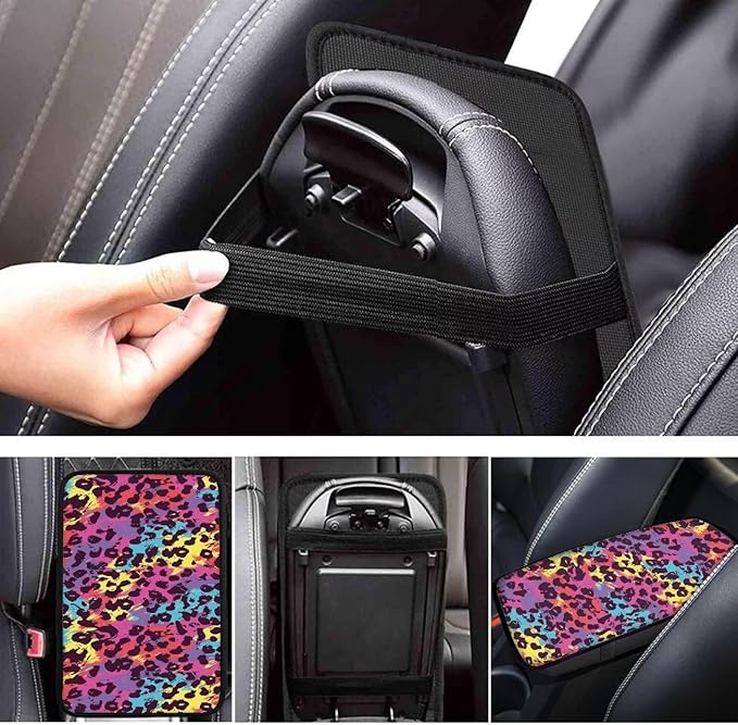 Dreaweet Rainbow Leopard Print Center Console Cover Car Accessories Interior Universal Middle Console Covers for SUV Truck Universal Fit Scratch & Wear Resistant Car Armrest Storage Box Mat Protector