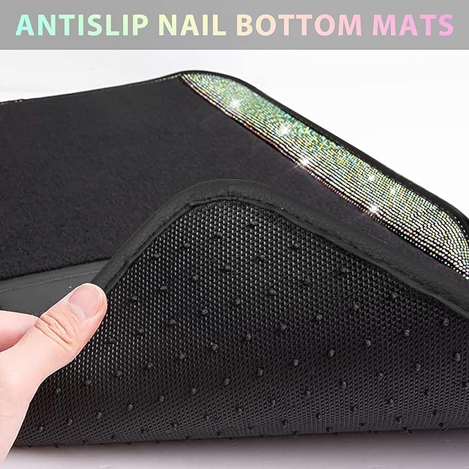 CAR PASS Iridescent Bling Rhinestones Diamond Car Floor Mats Waterproof, Anti-Slip PVC Heel Pad, Universal for Automotive SUV,Sedan,Van,4pcs Girl Women Lady Sparkly Shining Multicolor Colorful Crystal
