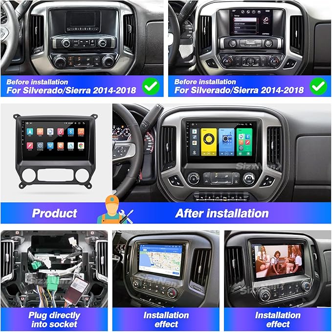 for Silverado Sierra Radio Compatible with Wireless Carplay Android Auto,Car Stereo Bluetooth Navigation GPS WiFi FM AM Multimedia Player Camera Touchscreen 8core Head Unit (2014-2018)