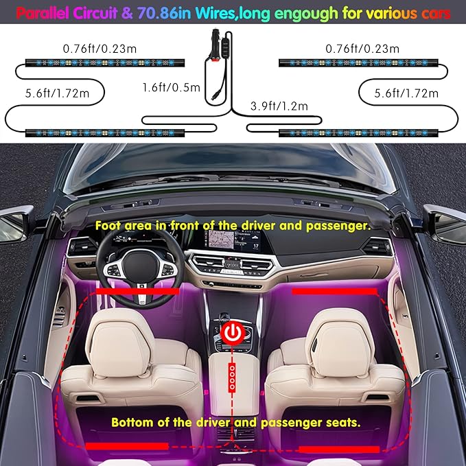 Interior Car Lights Keepsmile Car Accessories APP Control with Remote Music Sync Color Change RGB Under Dash Lighting with Charger 12V LED Lights Running Board Lights