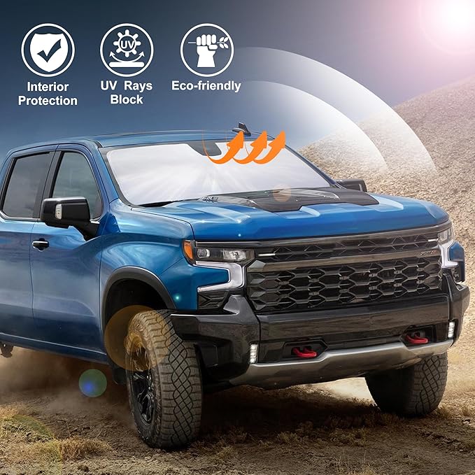 Windshield Sun Shade Compatible with 2019-2024 2025 2026 Chevrolet/Chevy Silverado 1500 Accessories Regular Cab, Crew Cab, Double Cab 2Dr 4Dr Window Sunshade