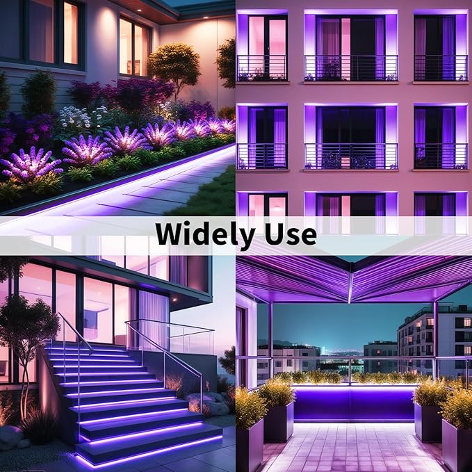 iNextStation 12V Purple LED Strip Lights 16.4FT, Flexible Silicone Neon Rope Light with Power Adapter, Waterproof, Cuttable, Dimmable & Linkable, LED Lights Strip for Bedroom, Kitchen(with Plug)