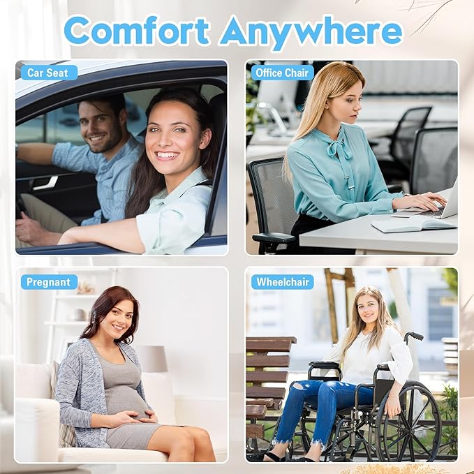 Car Seat Cushion for Sciatica Pain Relief, Extra Large Ergonomic Memory Foam Seat Pad for Lower Back & Tailbone Support, Cushion for Long Driving, Office Chair, Truck, Wheelchair - Black