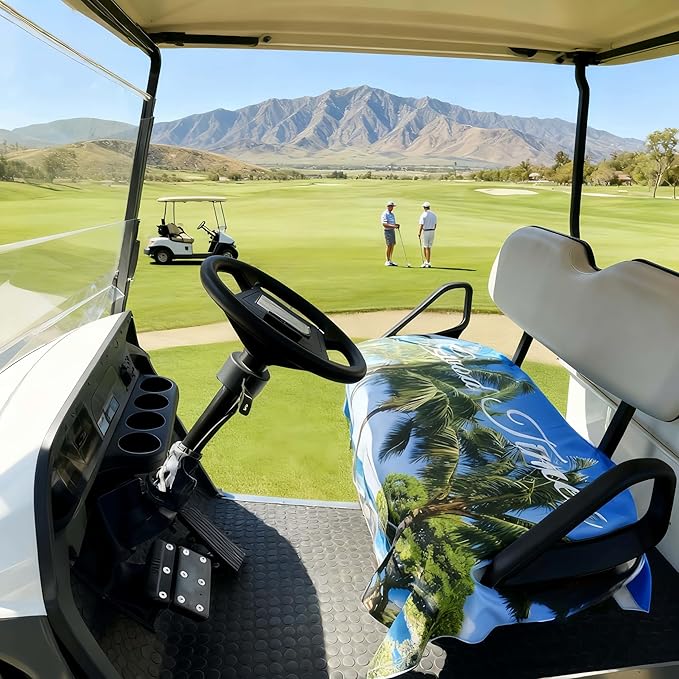 Golf Cart Seat Covers - Quick-Dry Cooling Seat Blanket with 4 Front Pockets, Elastic Armrest Openings, Fits EZGO Yamaha Club Car EPIC, 2-Person Microfiber Suede, Sweat Absorption, All-Season