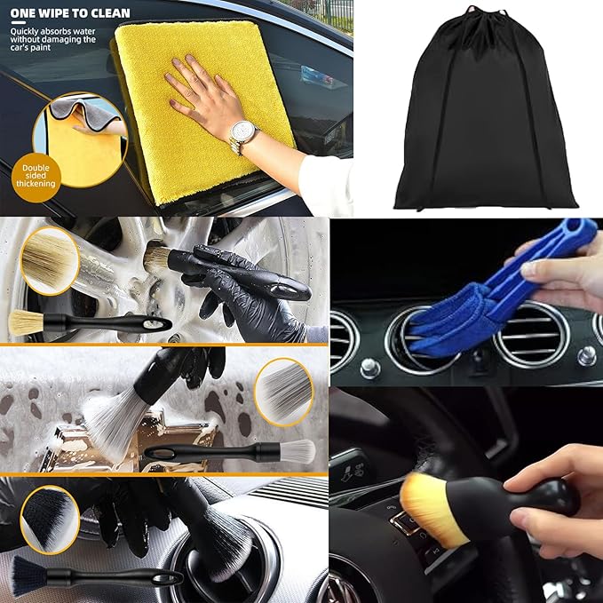 7 PCS detailing brush set for Cleaning Interior or Exterior, Durable Boars Bristle Detailing Brushes, detailing brush set,car detailing brushes for Emblem, Air Vents, Wheels, Leather Upholstery Seat