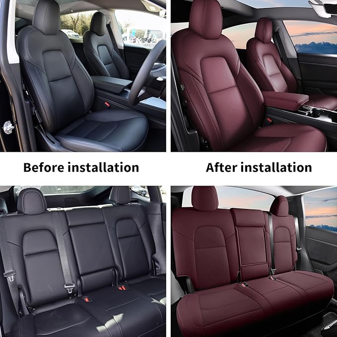 AOMSAZTO Car Seat Cover Fit for Tesla Model Y 2020 2021 2022 2023 2024 2025 5 Seater - Full Set Wine Red Seat Covers