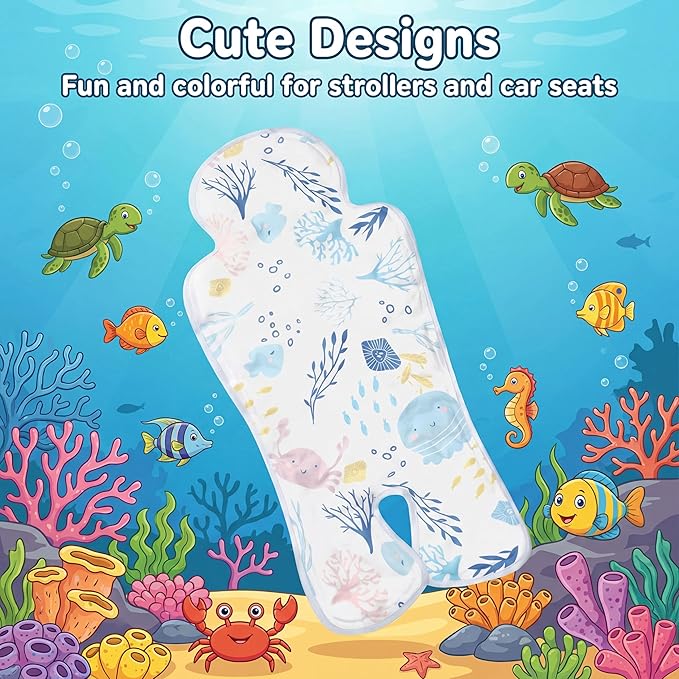 Pinkunn Gel Car Seat Baby Cooling Pad for Summer Breathable Stroller Cooler Pad Multifunctional Carseat Cooling Mat for Baby Child Dining Chair Safety Seat Stroller(Blue, White,Sea)