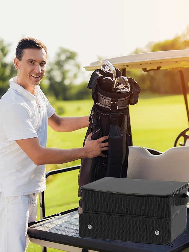 CAMPLAND 2 Layer Trunk Organizer, Waterproof Car Locker for 2 Pair Shoes, Durable Trunk Storage for Balls, Tees, Clothes, Gloves, Accessories, Golf Gifts