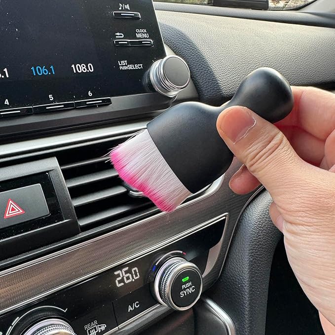 Car Detailing Brush, Soft Bristle Cleaning Brush, Scratch-Free Auto Duster Tool for Dashboard, Air Vents, Leather & Interior Cleaning (Black&Rose)