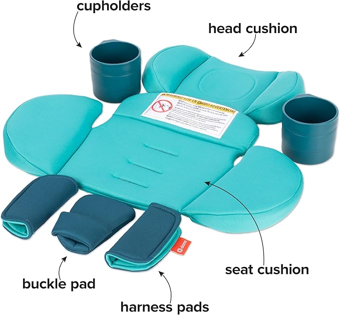 Diono Radian 3R Comfort Travel Kit, Infant Car Seat Accessory, Compatible with Radian 3R, 7-Piece Kit (2 Harness Pads, 1 Buckle Pad, Head Cushion, Seat Cushion, 2 Cupholders), Blue Razz Ice