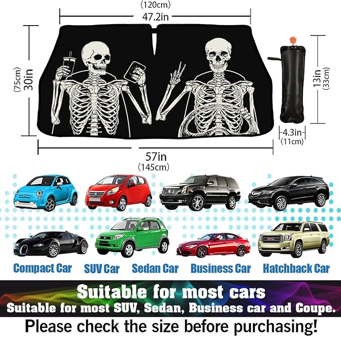 Funny Skeleton Driving Car Windshield Sunshade Umbrella Skull Sun Shade for Car Windshield Umbrella Upgraded Sunshades Blocks UV & Heat Front Window Shades for SUV Sedan Auto