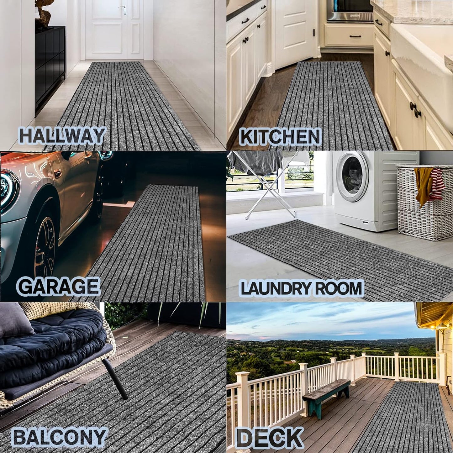 Custom Size Backed Non-Slip Area Rugs Runner, Easy Clean, Waterproof Runner Rugs for Hallway Entryway, Kitchen, Laundry, 3FT x 82FT, Gray Stripe