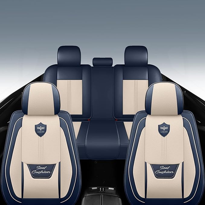 LINGVIDO Car Seat Covers Full Set (5 Seats) - Premium Perforated Nappa Leather, Waterproof Shield, Omni-Adapt Fit SUVs Sedans, Ultimate Family & Pet Protection