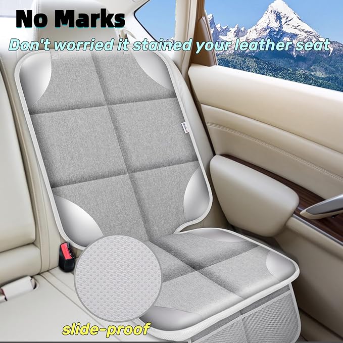 Meolsaek Car Seat Protector for Child Car Seat, Durable 600D Fabric Waterproof Car Seat Cover with Thick Pad Non-Slip Backing,No Imprints (Silver Gray-1 pc)