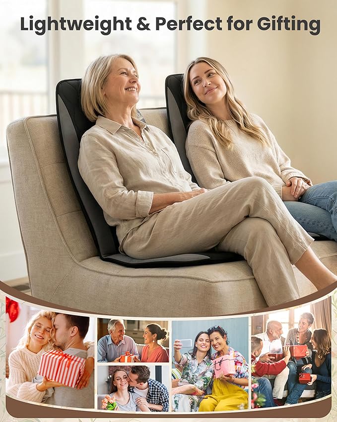 CILI Vibration Massage Chair Pad, Quiet Back Massager for Office Chair, Sofa & Recliner, Independent Graphene Heat & Massage Control, 15-30 Min Timer for Back Pain Relief