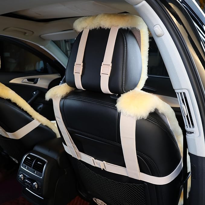 Natural Fur Sheepskin Universal car seat Covers for seat Cushion Auto Accessories, (Khaki Camel, Universal Fit)